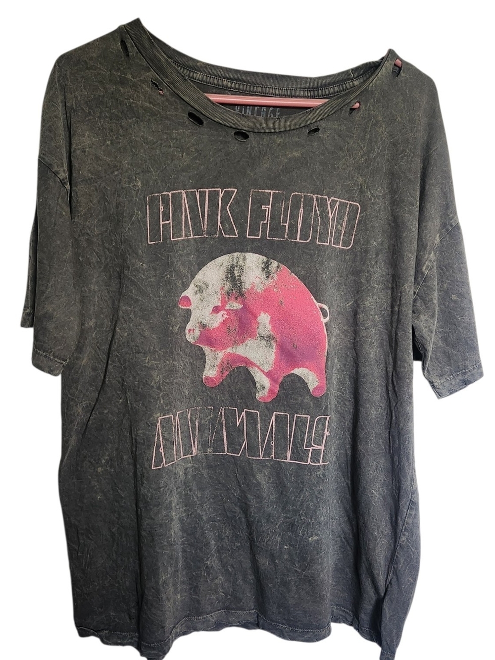 Pink Floyd 'Animals' Graphic Vintage Canvas Tee with Pink Pig Motif Size S